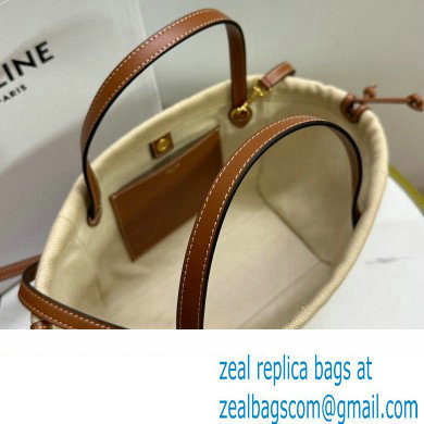 celine SMALL CABAS DRAWSTRING CUIR TRIOMPHE in TEXTILE AND CALFSKIN Natural / Tan 2023 - Click Image to Close