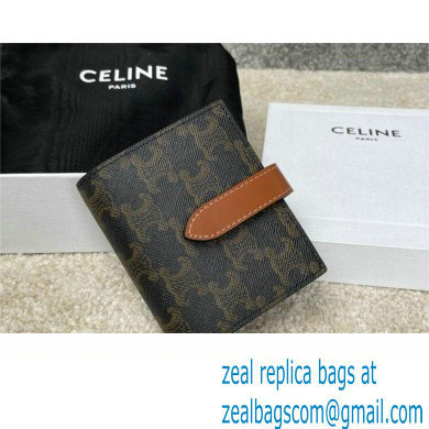 celine Small Strap Wallet in Triomphe Canvas and lambskin Tan 2022 - Click Image to Close