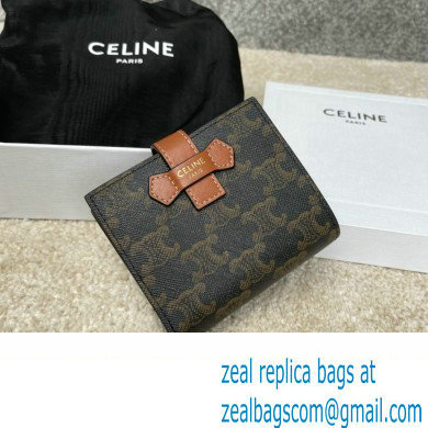 celine Small Strap Wallet in Triomphe Canvas and lambskin Tan 2022