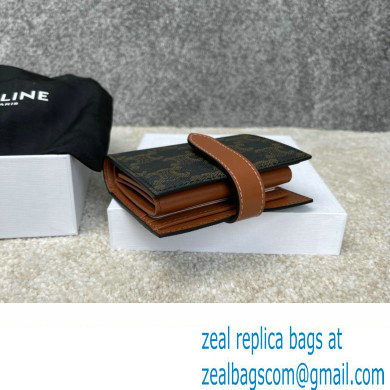 celine Small Strap Wallet in Triomphe Canvas and lambskin Tan 2022