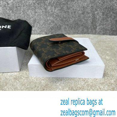 celine Small Strap Wallet in Triomphe Canvas and lambskin Tan 2022