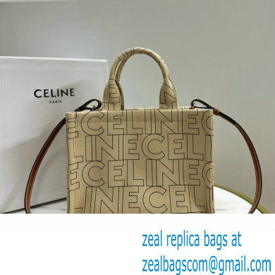 celine small Cabas bag in TEXTILE WITH CELINE ALL-OVER print Natural / Tan 2023