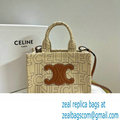 celine small Cabas bag in TEXTILE WITH CELINE ALL-OVER print Natural / Tan 2023