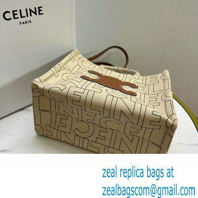 celine small Cabas bag in TEXTILE WITH CELINE ALL-OVER print Natural / Tan 2023