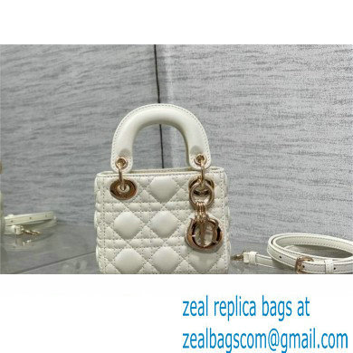 dior Lady Dior Micro Bag in white Cannage Lambskin 2023 - Click Image to Close