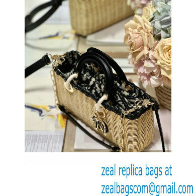 dior Medium Lady D-Joy Bag in Natural and Black Wicker and Blue Dior Oblique Jacquard 2023