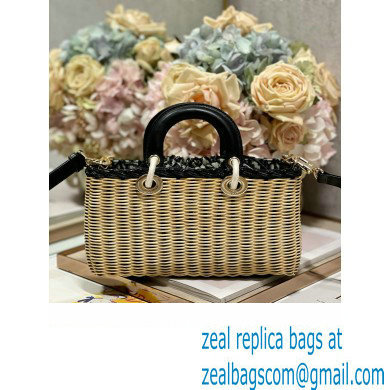 dior Medium Lady D-Joy Bag in Natural and Black Wicker and Blue Dior Oblique Jacquard 2023