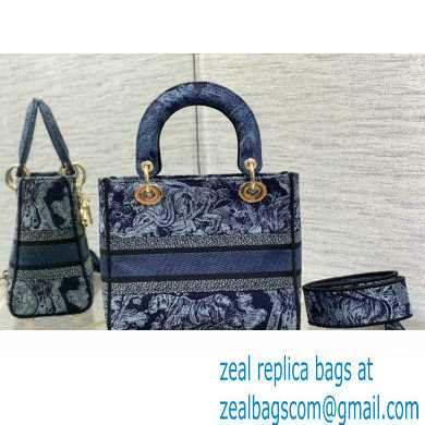 dior Medium Lady D-Lite Bag in Denim Blue Toile de Jouy Embroidery 2023
