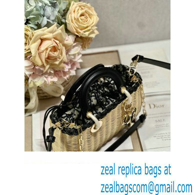 dior small Lady D-Joy Bag in Natural and Black Wicker and Blue Dior Oblique Jacquard 2023