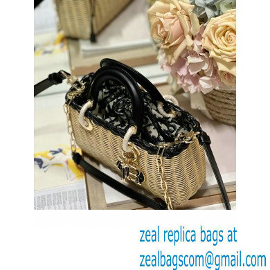 dior small Lady D-Joy Bag in Natural and Black Wicker and Blue Dior Oblique Jacquard 2023