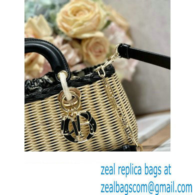 dior small Lady D-Joy Bag in Natural and Black Wicker and Blue Dior Oblique Jacquard 2023