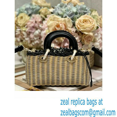 dior small Lady D-Joy Bag in Natural and Black Wicker and Blue Dior Oblique Jacquard 2023