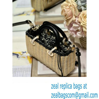 dior small Lady D-Joy Bag in Natural and Black Wicker and Blue Dior Oblique Jacquard 2023