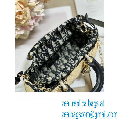 dior small Lady D-Joy Bag in Natural and Black Wicker and Blue Dior Oblique Jacquard 2023