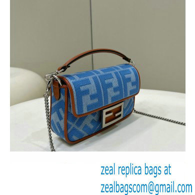 fendi Light blue denim Mini Baguette bag with FF embroidery 2023 - Click Image to Close