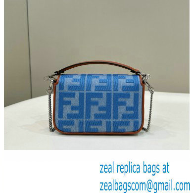 fendi Light blue denim Mini Baguette bag with FF embroidery 2023