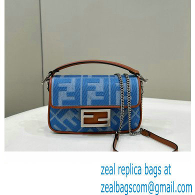 fendi Light blue denim Mini Baguette bag with FF embroidery 2023 - Click Image to Close