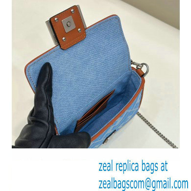 fendi Light blue denim Mini Baguette bag with FF embroidery 2023 - Click Image to Close