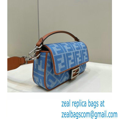 fendi Light blue denim medium Baguette bag with FF embroidery 2023 - Click Image to Close