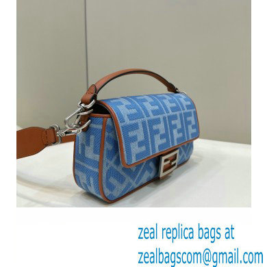 fendi Light blue denim medium Baguette bag with FF embroidery 2023