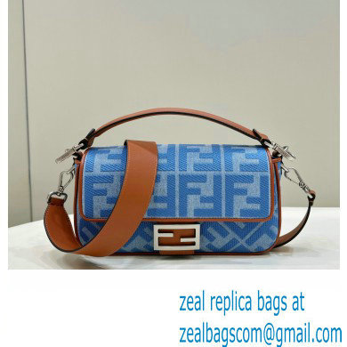 fendi Light blue denim medium Baguette bag with FF embroidery 2023 - Click Image to Close