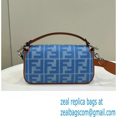 fendi Light blue denim medium Baguette bag with FF embroidery 2023