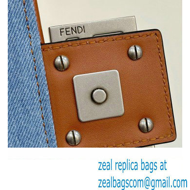 fendi Light blue denim medium Baguette bag with FF embroidery 2023 - Click Image to Close