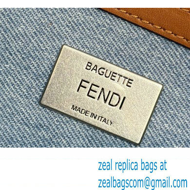 fendi Light blue denim medium Baguette bag with FF embroidery 2023 - Click Image to Close