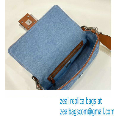 fendi Light blue denim medium Baguette bag with FF embroidery 2023 - Click Image to Close