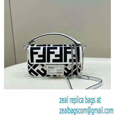 fendi white and black canvas Mini Baguette bag with FF embroidery 2023 - Click Image to Close