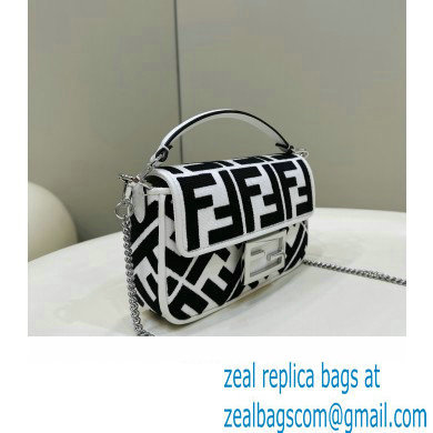 fendi white and black canvas Mini Baguette bag with FF embroidery 2023