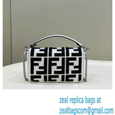 fendi white and black canvas Mini Baguette bag with FF embroidery 2023