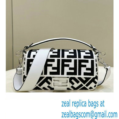 fendi white and black canvas medium Baguette bag with FF embroidery 2023