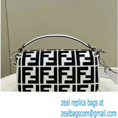fendi white and black canvas medium Baguette bag with FF embroidery 2023