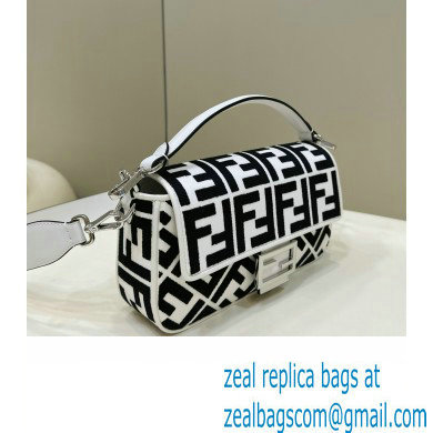 fendi white and black canvas medium Baguette bag with FF embroidery 2023