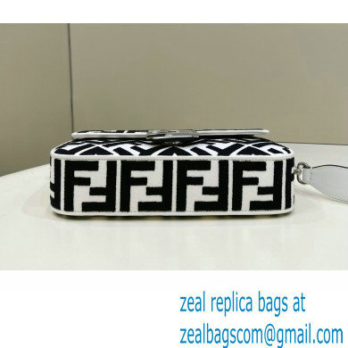 fendi white and black canvas medium Baguette bag with FF embroidery 2023