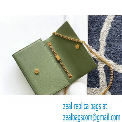 saint laurent kate small chain bag in grain de poudre embossed leather khaki green 2023