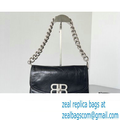 Balenciaga BB Soft Small Flap Bag in peach calfskin Black/Silver 2023 - Click Image to Close