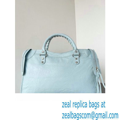 Balenciaga Classic City Large Handbag in Arena Lambskin Baby Blue/Silver - Click Image to Close