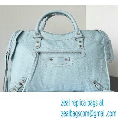 Balenciaga Classic City Large Handbag in Arena Lambskin Baby Blue/Silver - Click Image to Close