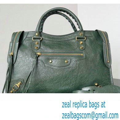 Balenciaga Classic City Large Handbag in Arena Lambskin Dark Green/Gold - Click Image to Close