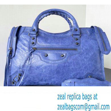 Balenciaga Classic City Large Handbag in Arena Lambskin Electric Blue