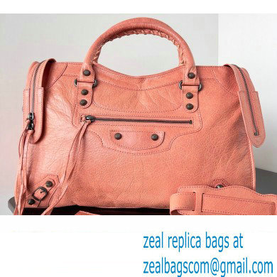 Balenciaga Classic City Large Handbag in Arena Lambskin Peach Red