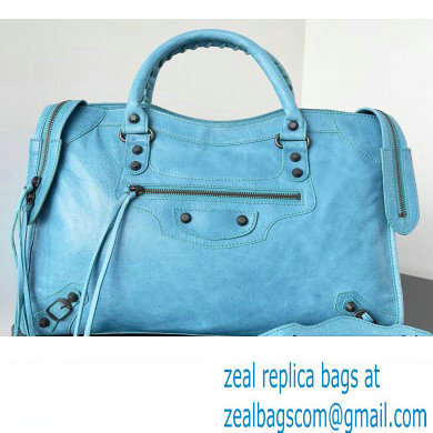 Balenciaga Classic City Large Handbag in Arena Lambskin Sky Blue