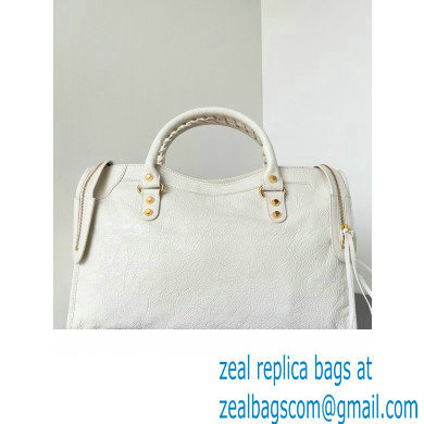 Balenciaga Classic City Large Handbag in Arena Lambskin White/Gold - Click Image to Close