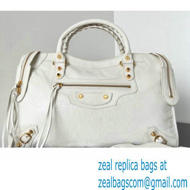 Balenciaga Classic City Large Handbag in Arena Lambskin White/Gold