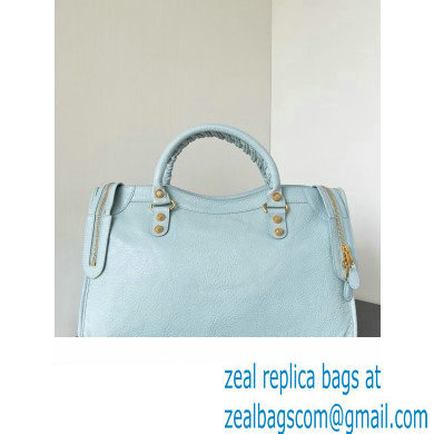 Balenciaga Classic City Large Handbag with Spiral Hardware in Arena Lambskin Baby Blue/Gold - Click Image to Close
