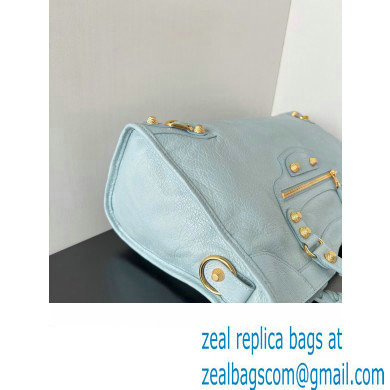 Balenciaga Classic City Large Handbag with Spiral Hardware in Arena Lambskin Baby Blue/Gold - Click Image to Close