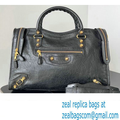 Balenciaga Classic City Large Handbag with Spiral Hardware in Arena Lambskin Black/Gold