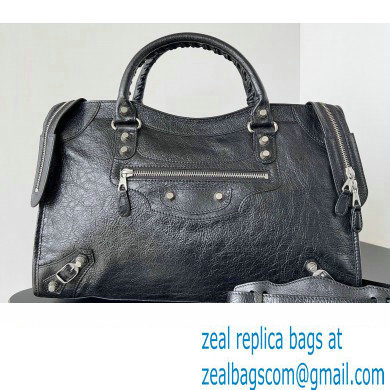 Balenciaga Classic City Large Handbag with Spiral Hardware in Arena Lambskin Black/Silver - Click Image to Close